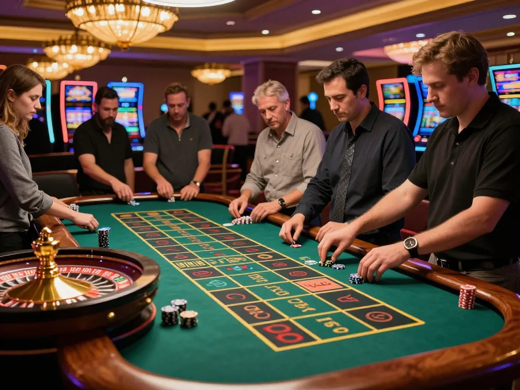 Engaged players at roulette table, showcasing excitement with XX 88 in the lively casino environment.