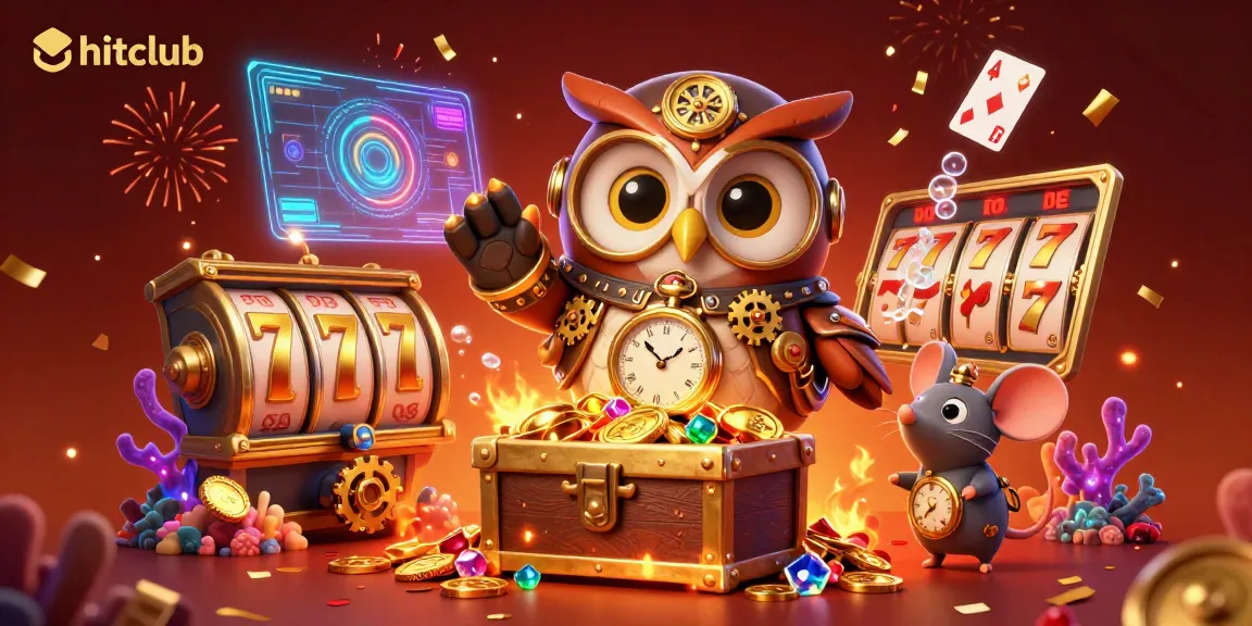 Experience winning at hitclub with an exciting steampunk casino illustration filled with treasures.