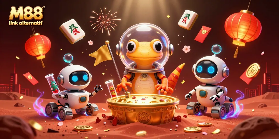 Experience M88 link alternatif with a vibrant 3D scene featuring a Martian gecko in a casino