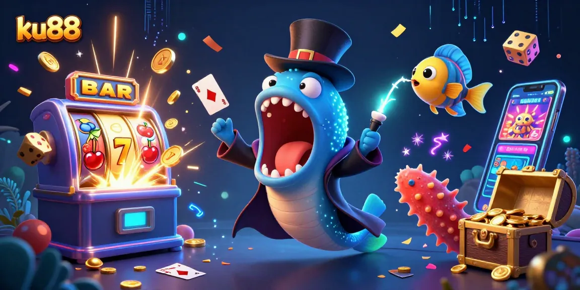 ku88 showcases a vibrant underwater casino scene featuring unique characters and thrilling game elements.