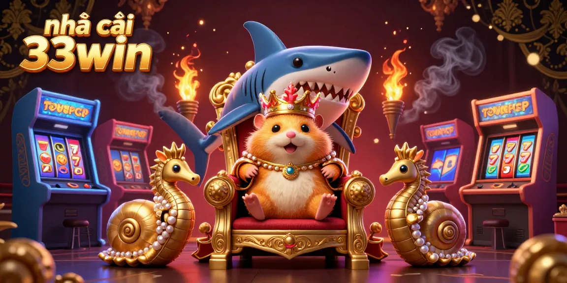 Engage with the vibrant world of nhà cái 33win through this immersive 3D casino illustration featuring a golden hamster king.