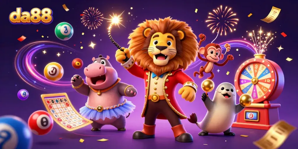 Experience the thrill of da88 gaming with vibrant characters and dynamic casino elements in a festive environment.