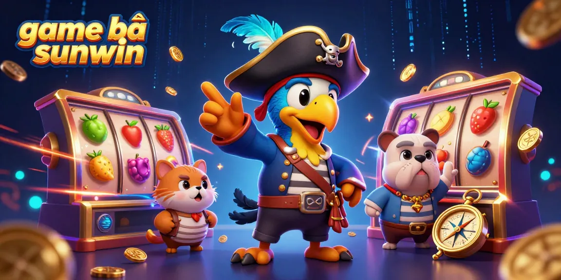 Exciting game bài sunwin scene featuring dynamic slot reels and vibrant casino characters.