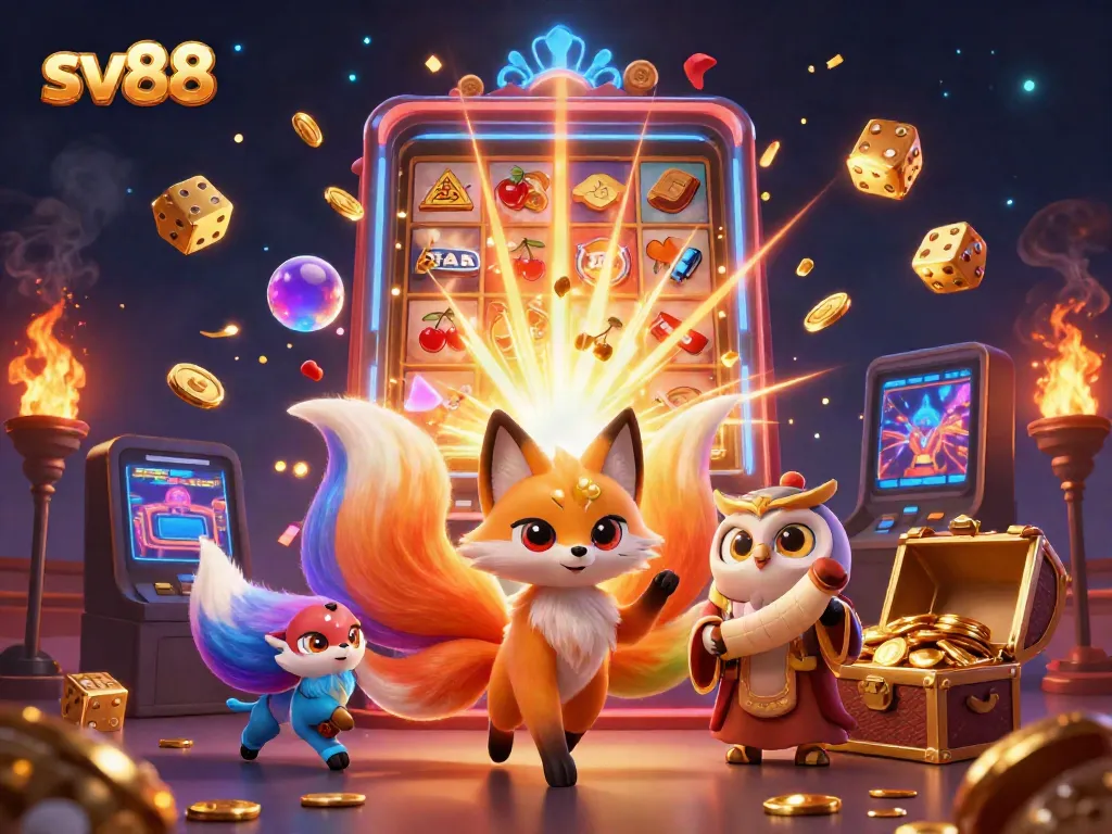 Spin the slot machine for big wins at sv88 with vibrant characters and a magical casino atmosphere.