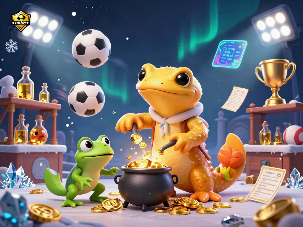Experience thrilling gameplay with Fabet, featuring a golden salamander alchemist transforming base metals into gold, amidst dynamic sports elements.