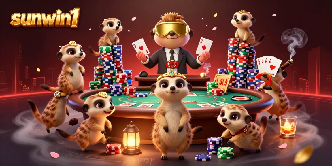 Experience sunwin1's vibrant meerkat casino adventure with card games and poker chips.