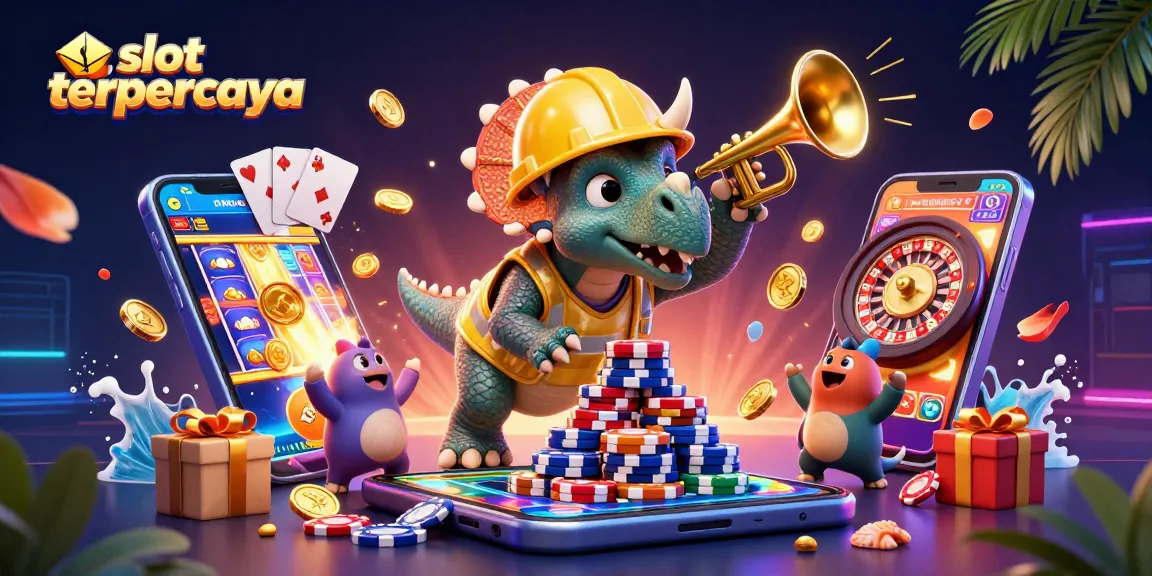 Experience thrilling gaming action with slot terpercaya featuring vibrant slot reels and festive characters.