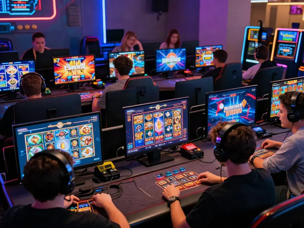 Engaging gaming atmosphere at Hitclub with enthusiastic players and vibrant screens.