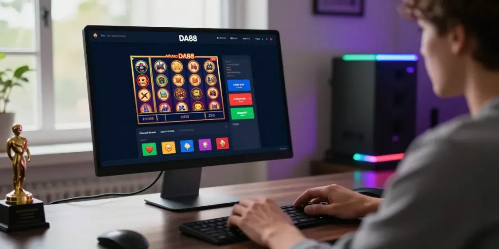 Engaging DA88 online betting experience with vibrant user interface and a focused player.