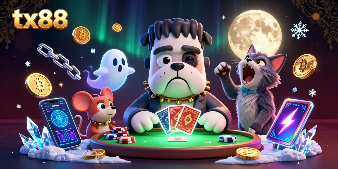 Join the thrilling action at tx88 with our vibrant casino illustration featuring characters and crypto elements.