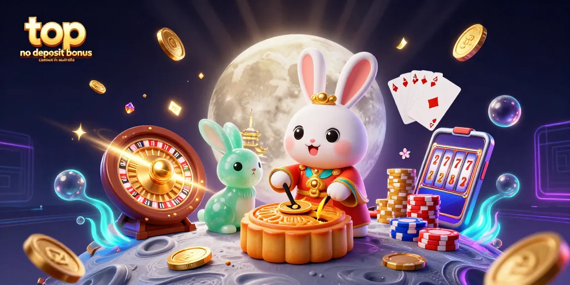 Engage with top no deposit bonus casinos in Australia through this vibrant 3D moon rabbit illustration.