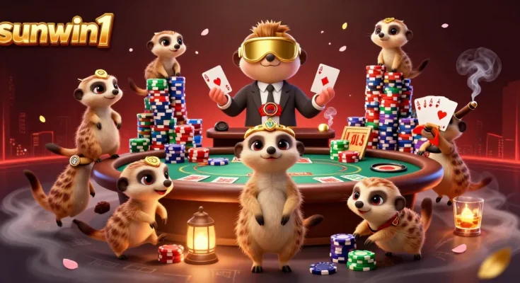 Experience sunwin1's vibrant meerkat casino adventure with card games and poker chips.